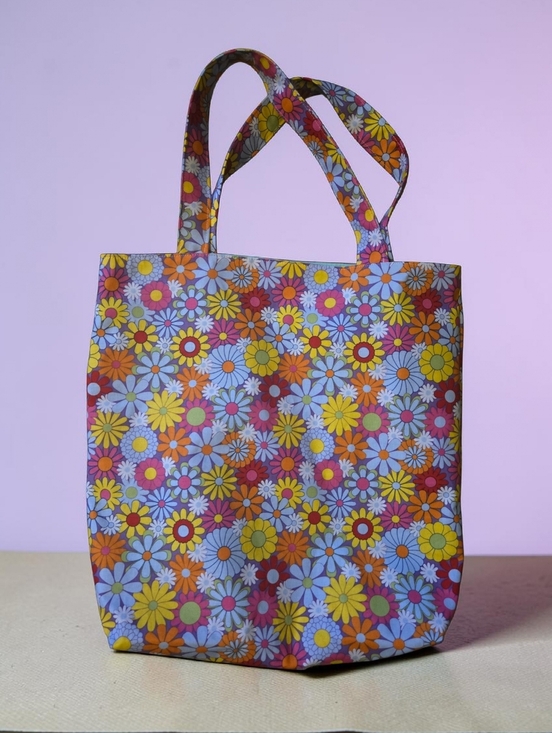 Source Unknown Handbags - Handmade Retro Floral Tote Bag | Bright Colorful Daisy Print | Boho Market Bag